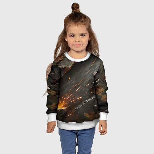 Детский свитшот Искры метала под камуфляжем / 3D-Белый – фото 4