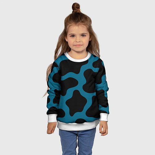 Детский свитшот Синяя коровья расцветка / 3D-Белый – фото 4