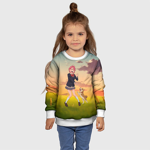 Детский свитшот Сиратори Айра играет с песиком - Дандадан / 3D-Белый – фото 4