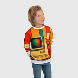 Свитшот детский Кот и винтажный компьютер ретрофутуризм поп-арт 19, цвет: 3D-белый — фото 2