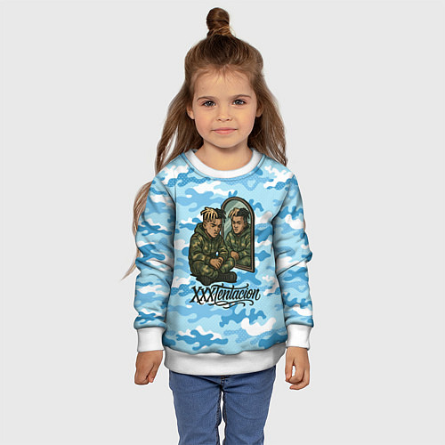 Детский свитшот XXXTentacion сидит рядом с зеркалом / 3D-Белый – фото 4