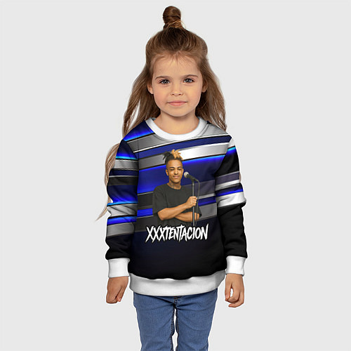 Детский свитшот XXXTentacion с микрофоном довольный / 3D-Белый – фото 4