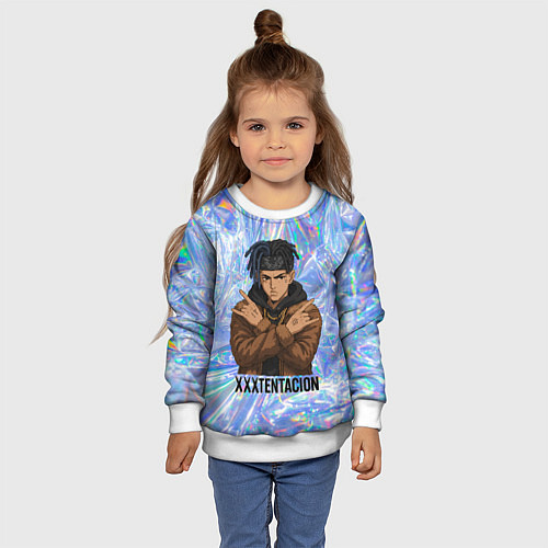 Детский свитшот XXXTentacion - скрещенные руки / 3D-Белый – фото 4
