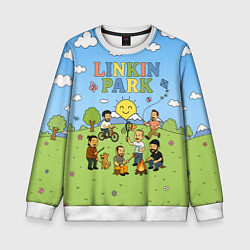 Свитшот детский Linkin Park мультяшный стиль на поляне, цвет: 3D-белый