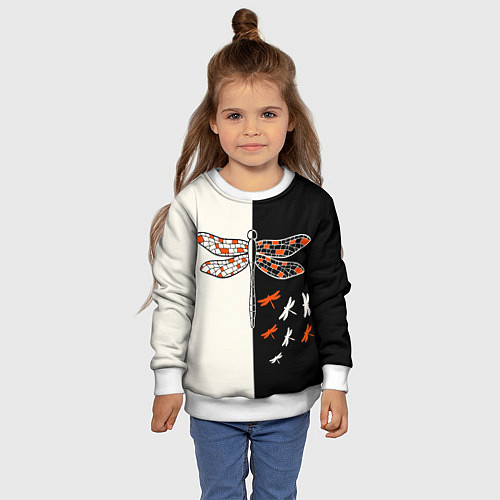 Детский свитшот Стрекозы на черно-белом / 3D-Белый – фото 4