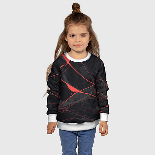 Детский свитшот Текстура мрамора с красными полосками / 3D-Белый – фото 4