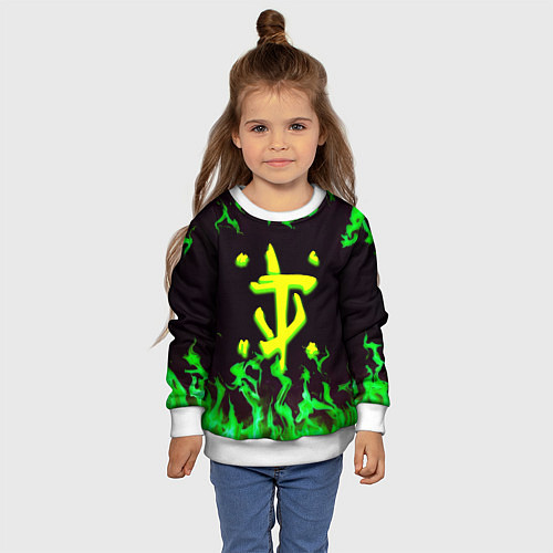 Детский свитшот Doom зелёный огонь / 3D-Белый – фото 4