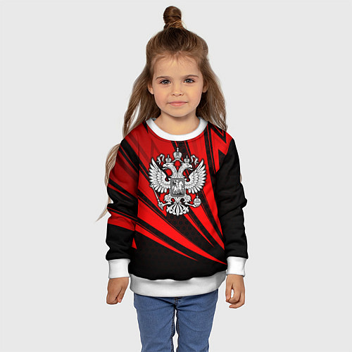 Детский свитшот Герб России - красный / 3D-Белый – фото 4