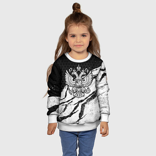 Детский свитшот Россия - черно-белый / 3D-Белый – фото 4