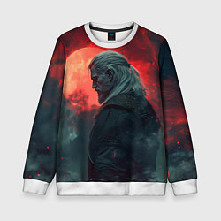 Детский свитшот Ведьмак на фоне красной луны