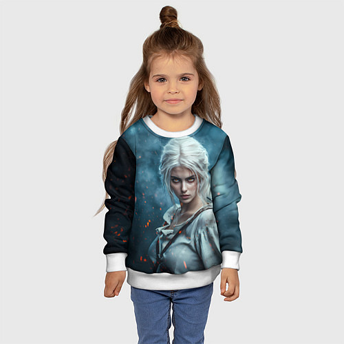 Детский свитшот Цири с огненными глазами / 3D-Белый – фото 4