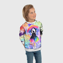 Свитшот детский Девочка под дождём арт, цвет: 3D-белый — фото 2