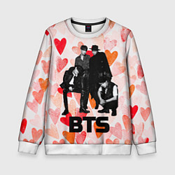 Свитшот детский BTS на фоне сердечек, цвет: 3D-белый