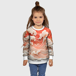 Свитшот детский Японские красные волны, цвет: 3D-белый — фото 2