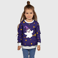 Свитшот детский Хэллоуин, привидение на метле, цвет: 3D-белый — фото 2
