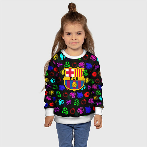 Детский свитшот Barcelona neon games logo / 3D-Белый – фото 4