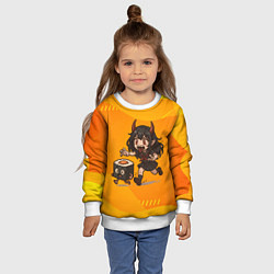 Свитшот детский Девочка дьявол бежит за роллом, цвет: 3D-белый — фото 2