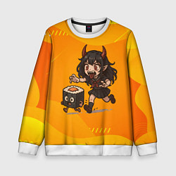 Детский свитшот Девочка дьявол бежит за роллом