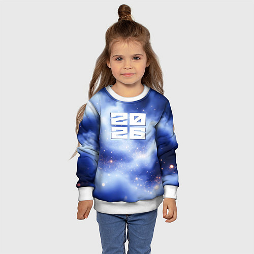 Детский свитшот 2026 сине-голубая дымка / 3D-Белый – фото 4