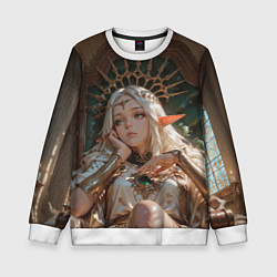 Свитшот детский Беловолосая королева эльфов на троне, цвет: 3D-белый