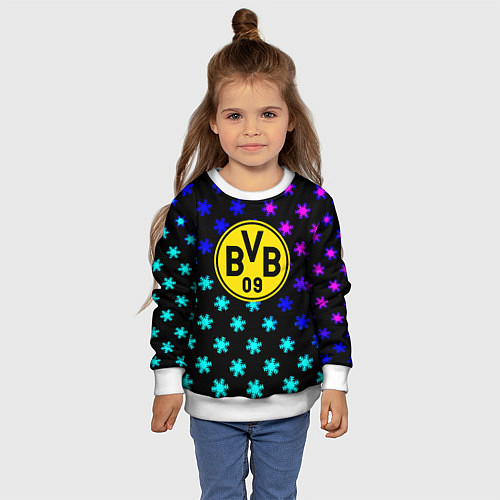 Детский свитшот Borussia неоновые снежинки / 3D-Белый – фото 4