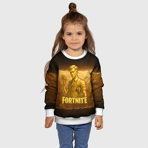 Детский свитшот Fortnite золотой Мидас / 3D-Белый – фото 4