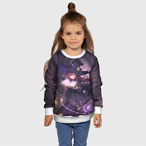 Детский свитшот Аниме Ведьма Читает Книгу Заклинаний / 3D-Белый – фото 4