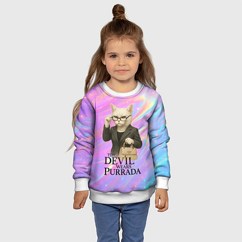 Детский свитшот Дьявол носит Пурада пародия с белой кошкой / 3D-Белый – фото 4