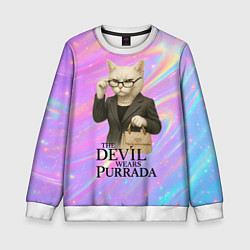 Свитшот детский Дьявол носит Пурада пародия с белой кошкой, цвет: 3D-белый