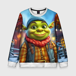 Свитшот детский Милый Шрек зимой, цвет: 3D-белый