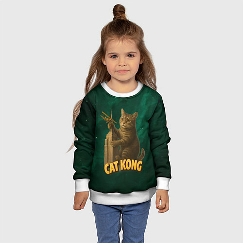 Детский свитшот Cat Cong пародия на Кинг Конг / 3D-Белый – фото 4