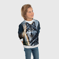 Свитшот детский Морда волка - Россия, цвет: 3D-белый — фото 2