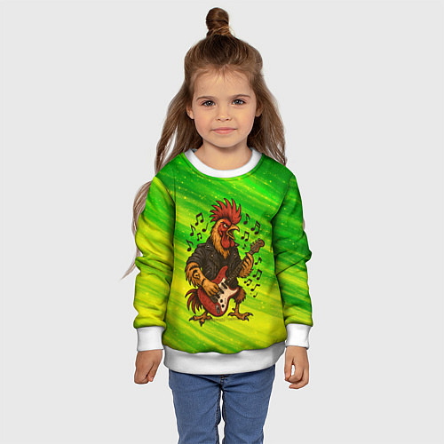 Детский свитшот Петух гитарист / 3D-Белый – фото 4