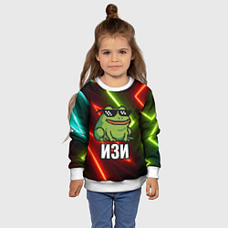 Свитшот детский Изи - лягушка мем в пиксельных очках, цвет: 3D-белый — фото 2