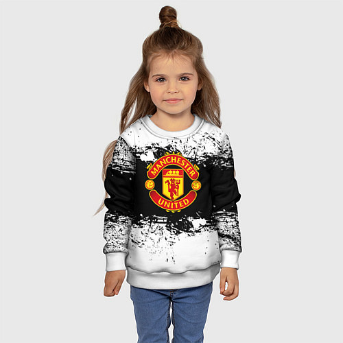 Детский свитшот Манчестер Юнайтед черно белые краски лого / 3D-Белый – фото 4