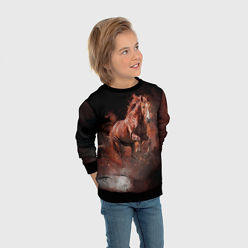 Детский свитшот Коричневая лошадь в прыжке / 3D-Черный – фото 3