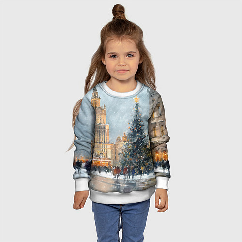 Детский свитшот Новогодняя Москва / 3D-Белый – фото 4