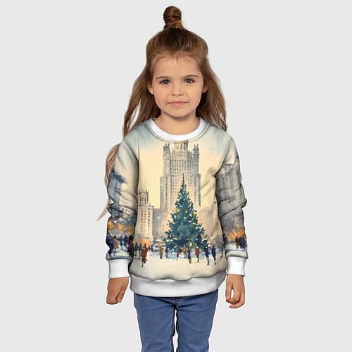 Детский свитшот Москва новогодняя елка / 3D-Белый – фото 4