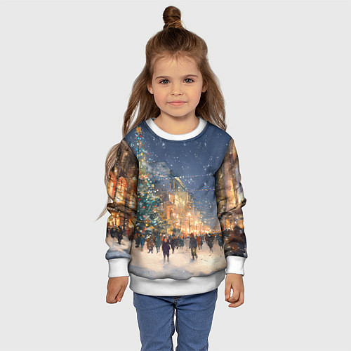 Детский свитшот Новый год в Москве новогодняя елка / 3D-Белый – фото 4