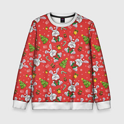 Свитшот детский Новогодний паттерн с зайчиком, цвет: 3D-белый