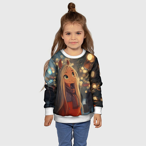 Детский свитшот Новогодняя лошадка / 3D-Белый – фото 4