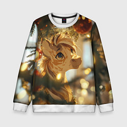 Свитшот детский Лошадка любуется елочным шаром, цвет: 3D-белый