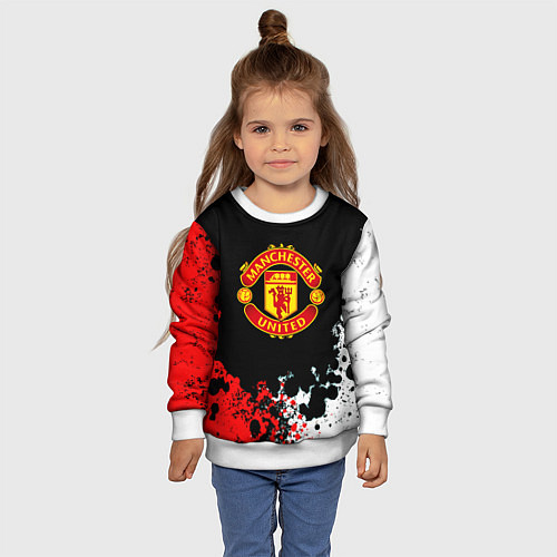 Детский свитшот Манчестер Юнайтед краски абстрактные / 3D-Белый – фото 4