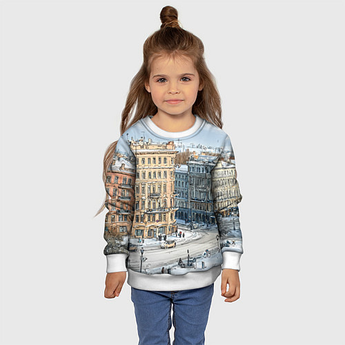 Детский свитшот Зимняя улица Питера / 3D-Белый – фото 4
