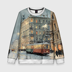 Детский свитшот Трамваи в зимнем Санкт-Петербурге