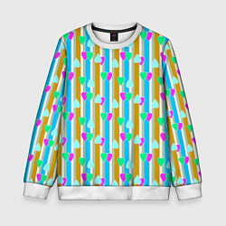 Свитшот детский Полосатый с сердечками ретро в горошек, цвет: 3D-белый