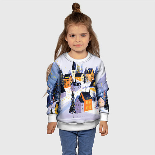 Детский свитшот Новогодние домики на горе / 3D-Белый – фото 4