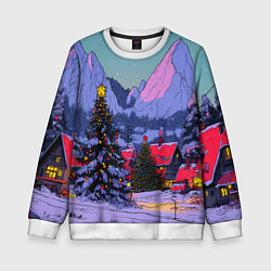 Свитшот детский Новогодние елки в горном городке, цвет: 3D-белый