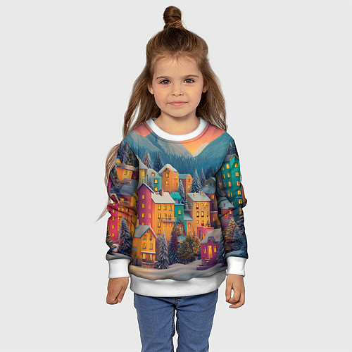Детский свитшот Новогодний город в горах / 3D-Белый – фото 4