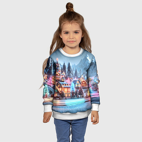 Детский свитшот Городок в новогодних огоньках / 3D-Белый – фото 4